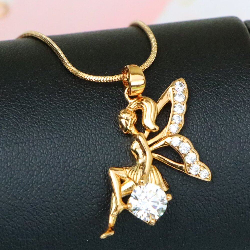"Rose Gold Fairy Pendant with CZ Accents Elegant Charm, XPPT1440